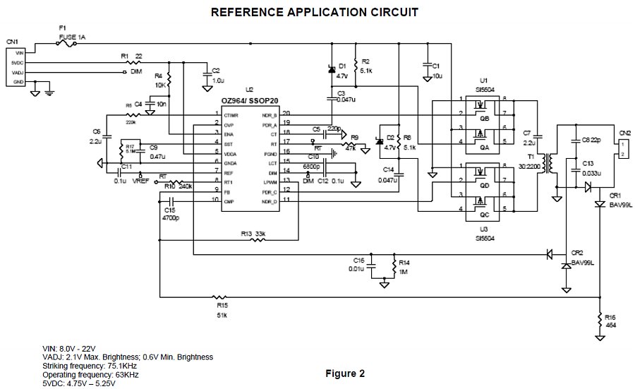 Какая схема включения OZ964SN; OZ964